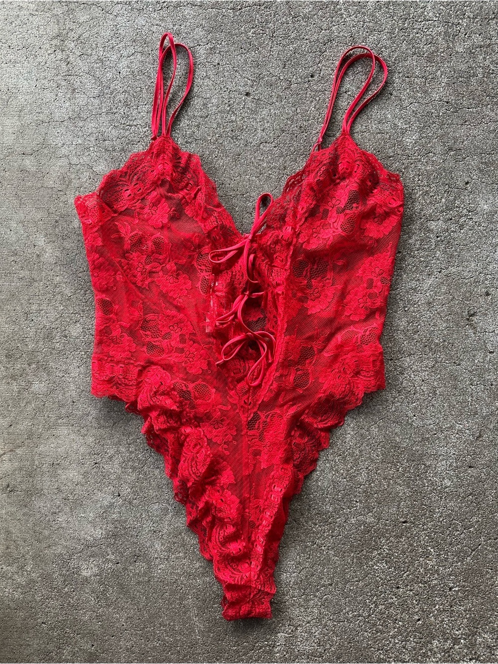 VTG Victoria's Secret Red Lace Plunge Bodysuit